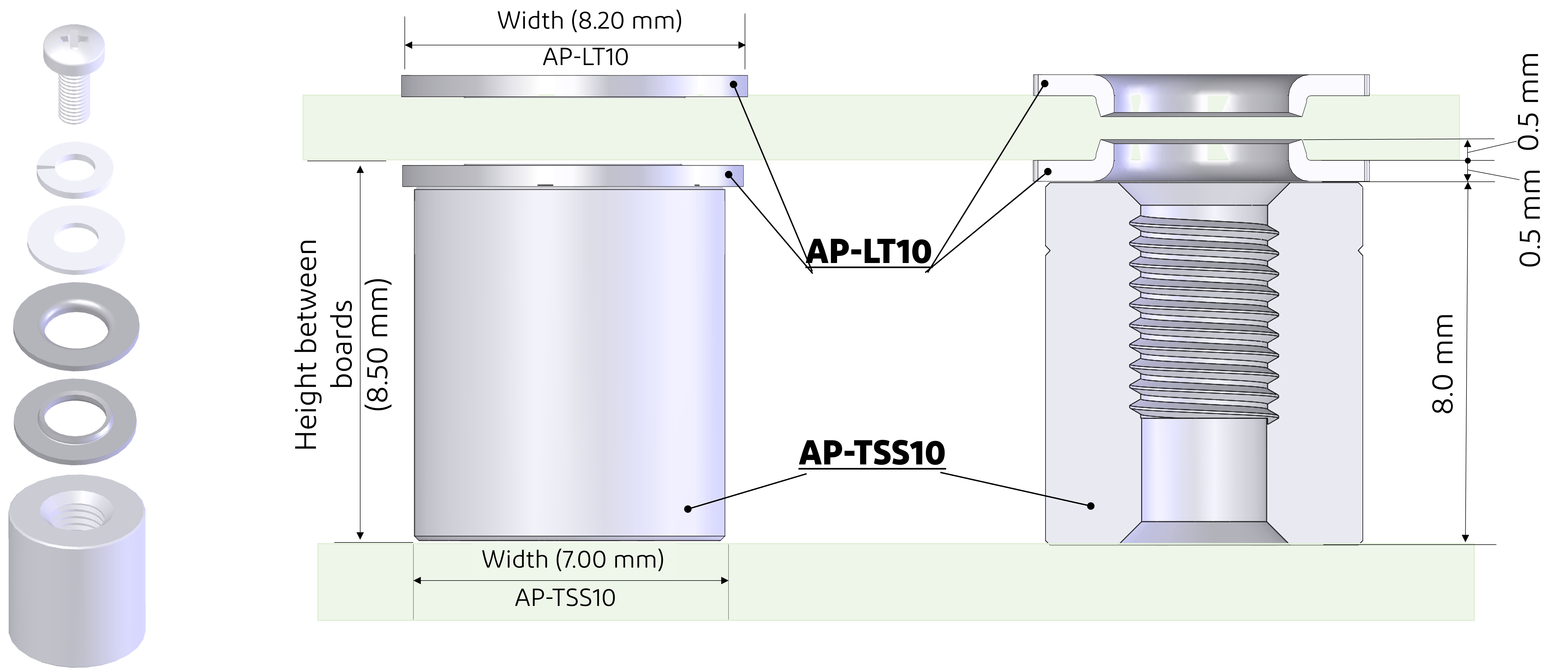 High current (32 A), high temperature (125 °C) Spacer/Power Terminal, and PCB SMT Terminal