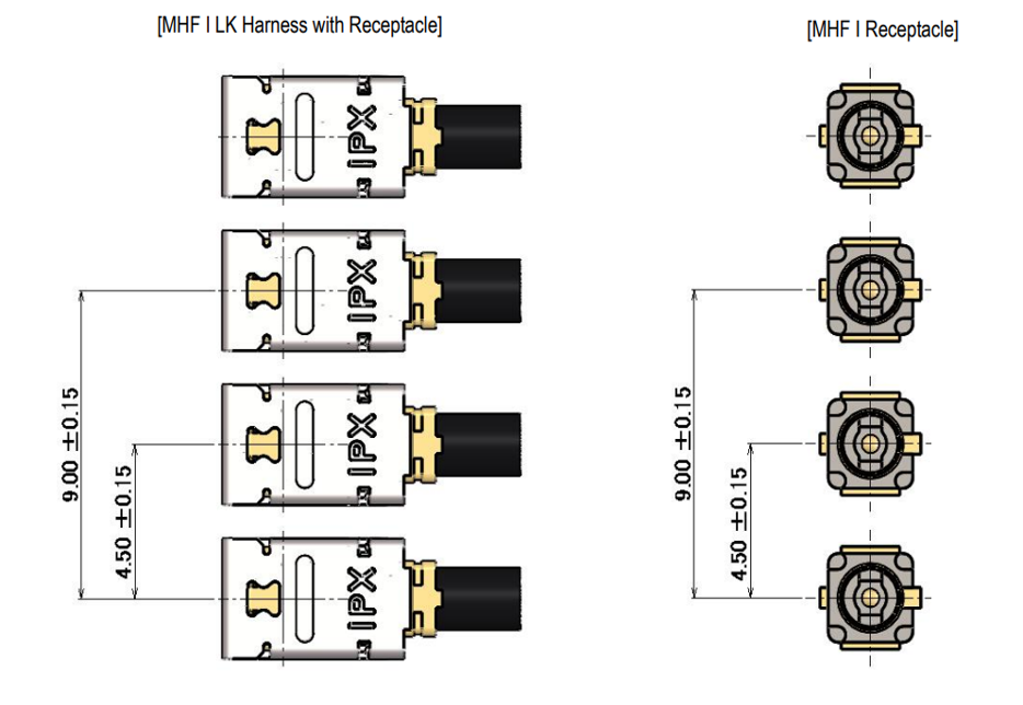 Figure 2. Minimum Receommended Distance Between MHF 1 Receptacles 