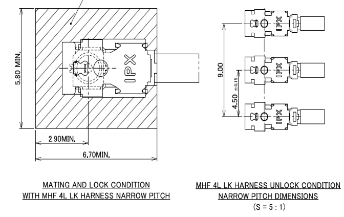 Figure 2. Prohibited Area and Minimum Required Clearance for MHF4L LK Connectors 