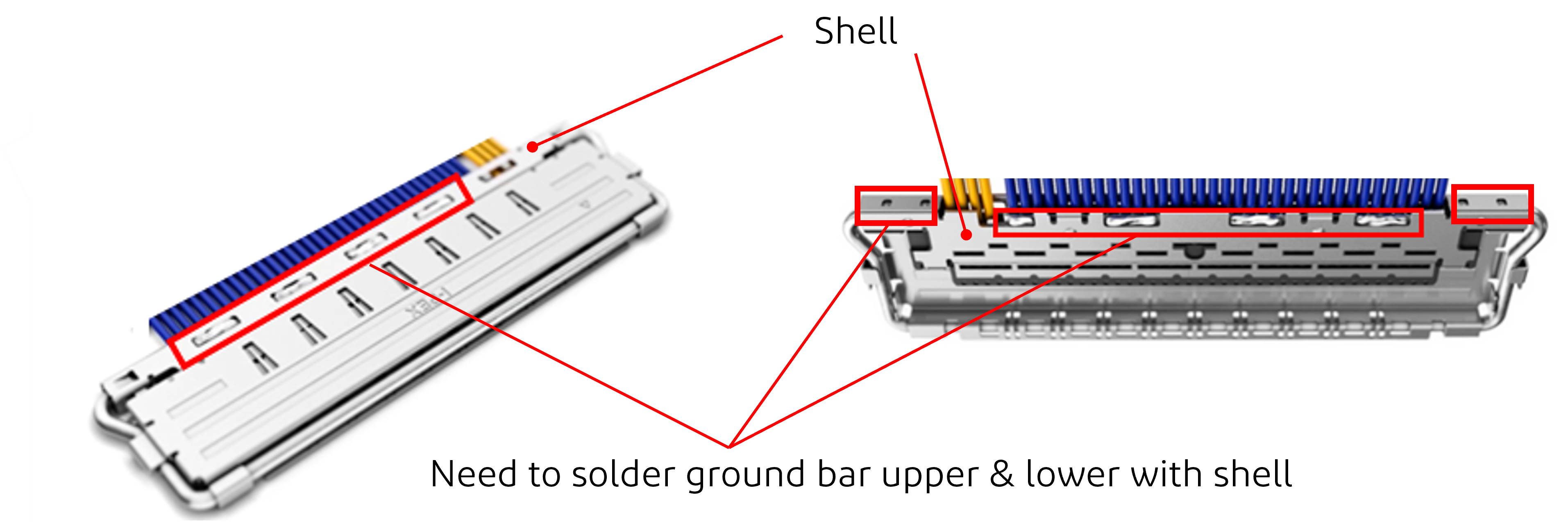Need to solder ground bar upper & lower with shell