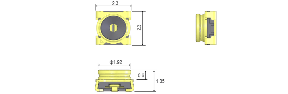 2.3 x 2.3 mm excellent Inspection connector for RF modules with on-board antennas